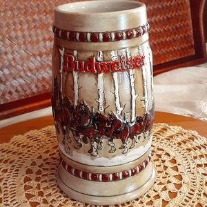 👉RARE VINTAGE 1981 BUDWEISER BEER STEIN MUG CS50 SNOWY WOODLAND ~ MINT COND.